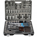 FORSAGE 1/4"&3/8"&1/2" Набор инструмента 150+6пр. (6-гр.)(4-36мм; 3/8":10-19мм 12гр.; 1/2":27,30,32,36-12гр.)+(биты 5/16":М6,8,10,12,14; гибкий удлинитель 1/4") F-41501-5 PREMIUM
