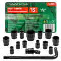 ROCK FORCE ( 10 K-T ) Набор головок ударных 15пр. 1/2" (6-гр.) (10,12, 13, 14, 15, 17, 19, 21, 22, 24, 27, 30, 32мм) в ложементе RF-4159K ( 10 K-T )