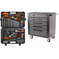 Комплект Набор инструментов KINGQUEEN 133 пред, 1/4'', 3/8", 1/2''(6гр.)(4-32мм) WIB-90007  и Тележка инструментальная 5 ящиков, Цвет:серый