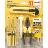 WMC TOOLS Набор инструментов 42пр(отвертки:РН2,SL5.5мм; плоскогубцы 145мм, ключи 6гр Г-обр:2-6мм,рулетка 1м, контролька,нож канц.,хомуты)в блистере 1041