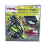 WMC TOOLS Набор аксессуаров для велосипеда,5пр(фонарь красный-5LED,фонарь белый-5LED,замок-L 65см,лента фликер-2шт),в блистере 90561