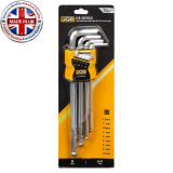 JCB Ключи Г-образные 6-гранные экстра длинные с шаром, набор 9пр. (1.5-6, 8, 10мм) JCB-5093XLB