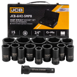 JCB Набор головок ударных глубоких 3/4" 14пр.(6гр.)(17,19,22,24,27,30,32,36,41,46,50,55,60,65мм)в метал. кейсе JCB-6142-5MPB
