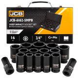JCB Набор головок ударных глубоких 3/4" 16пр. (6гр.)(17,19,21,22,24,27,30,32-36,38,41,46,50) в кейсе JCB-6162-5MPB