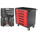 Комплект Набор инструментов FORCEKRAFT 216пр. 1/4", 3/8", 1/2" (6гр.) FK-38841-8 и Тележка инструментальная 6 ящиков, Цвет:красный