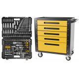 Комплект Набор инструментов JCB 216пр. 1/4'', 3/8'', 1/2''(6гр.)(4-32мм) JCB-38841 и Тележка инструментальная 5 ящиков, Цвет:желтый