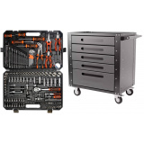 Комплект Набор инструментов KINGQUEEN 142 пред, 1/4'', 1/2''(6гр.)(4-32мм) WIB-90011  и Тележка инструментальная 5 ящиков, Цвет:серый