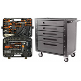 Комплект Набор инструментов KINGQUEEN 152 пред, 1/4'', 1/2''(6гр.)(4-32мм) WIB-90009 и Тележка инструментальная 5 ящиков, Цвет:серый