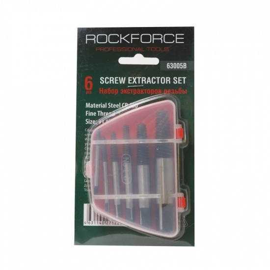 ROCK FORCE Набор экстракторов резьбы 6пр.(М3-М25; Ø:3-6мм, 6-8мм, 8-11мм, 11-14мм, 14-18мм, 18-22мм; "мелкий шаг"), в пластиковом футляре RF-63005B(NEW!) - 1