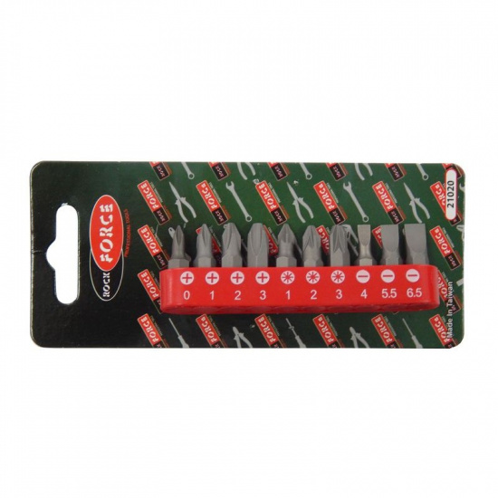 ROCK FORCE 1/4" набор бит 10пр. (PH.0,1,2,3, PZ.1,2,3, SL 4, 5.5, 6.5мм - 25ммL) RF-21020 - 1