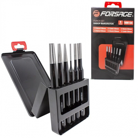 FORSAGE Набор выколоток, 6пр.(3х150мм-2шт., 5х150мм-2шт., 8х150мм-2шт.),в металлическом футляре F-50613A - 1