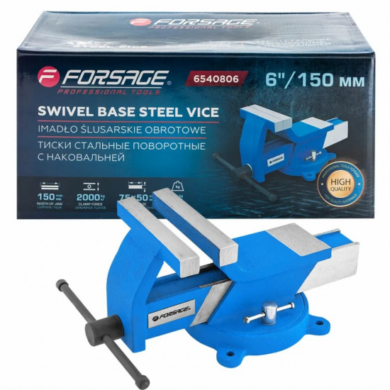 FORSAGE Тиски стальные поворотные с наковальней 6"-150мм F-6540806 - 1