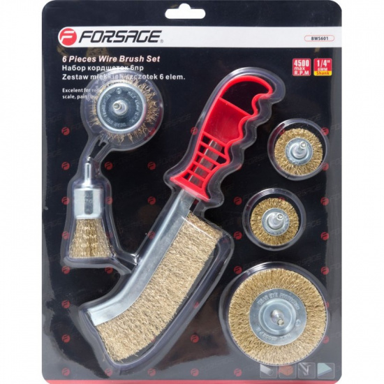 FORSAGE Набор кордщеток дисковых латунных для дрели+ручная, 6пр.(25, 2штх38, 50, 75мм), в блистере F-BWS601 - 1