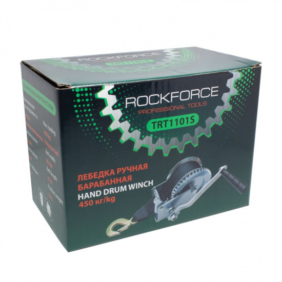 ROCK FORCE Лебедка ручная барабанная, 450кг (нейлоновый ремень, ширина ремня-50мм, длина ремня-10м) RF-TRT1101S - 1