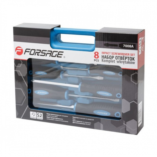 FORSAGE Набор отверток магнитных "Profi"8пр.(SL:6.5х38мм,5.5х100мм,6.5х125мм; PH:2х38мм,1х75мм,2х125мм,3х125мм+магнит телескоп. 190-550мм)в кейсе F-7008A - 1