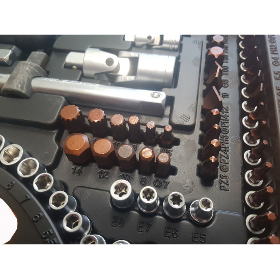 FORSAGE 1/4",1/2" Набор инструмента 108+6пр. (6гр.)+(головка-бита1/4":T40;биты 5/16":М5,6,8,10,12,14;головка 1/2"8мм;ключиГ-обр.:4,5,6мм,T20H,T25H) F-41082-5 PREMIUM - 1