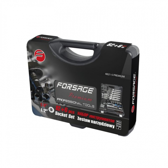 FORSAGE 1/4",1/2" Набор инструмента 82+6пр. (6гр.)+(головка-бита 1/4" T40;биты 5/16":М5,6,8,10,12,14;головка 1/2"8мм;ключиГ-обр.:4,5,6мм,T20H,T25H) F-4821-5 PREMIUM - 1