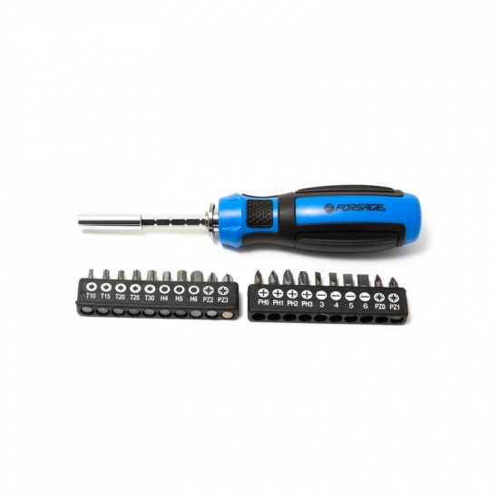FORSAGE Отвертка-битодержатель телескопическая с набором бит, 21прCrV6150(PH:0,1,2,3;PZ:0,1,2,3;SL:3,4,5,6мм;T:10,15,20,25,30;Н:4,5,6мм;L:160-220мм)в блистере F-814821 - 1