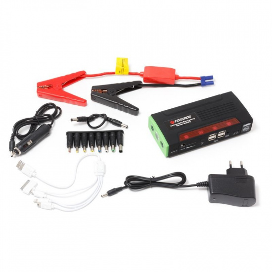 FORSAGE Фонарь светодиодный аккумуляторный с накопителем и функцией пуска а/м(12V,9000mAh,300Amp,max 600Amp, USB-4шт,адаптеры для моб. телефонов и ноутбуков ) F-01398 - 1