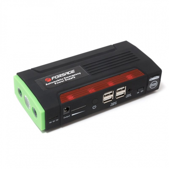 FORSAGE Фонарь светодиодный аккумуляторный с накопителем и функцией пуска а/м(12V,9000mAh,300Amp,max 600Amp, USB-4шт,адаптеры для моб. телефонов и ноутбуков ) F-01398 - 1