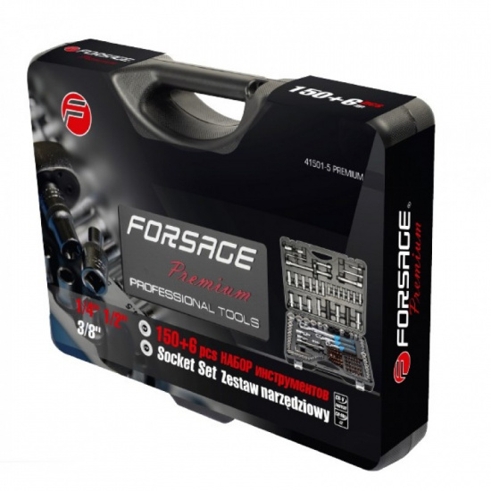 FORSAGE 1/4"&3/8"&1/2" Набор инструмента 150+6пр. (6-гр.)(4-36мм; 3/8":10-19мм 12гр.; 1/2":27,30,32,36-12гр.)+(биты 5/16":М6,8,10,12,14; гибкий удлинитель 1/4") F-41501-5 PREMIUM - 1