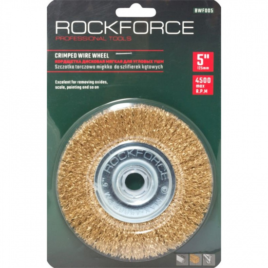 ROCK FORCE Кордщетка дисковая латунная для УШМ 100мм, в блистере RF-BWF004 - 1
