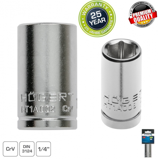 HOGERT TECHNIK Торцевая головка шестигранная 1/4", 4 мм, CrV50BV30, DIN 3124, ASSdrive HT1A002 - 1