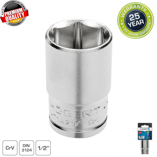 HOGERT TECHNIK Торцевая головка шестигранная 1/2", 24 мм, сталь CrV, DIN 3124 HT1A224 - 1