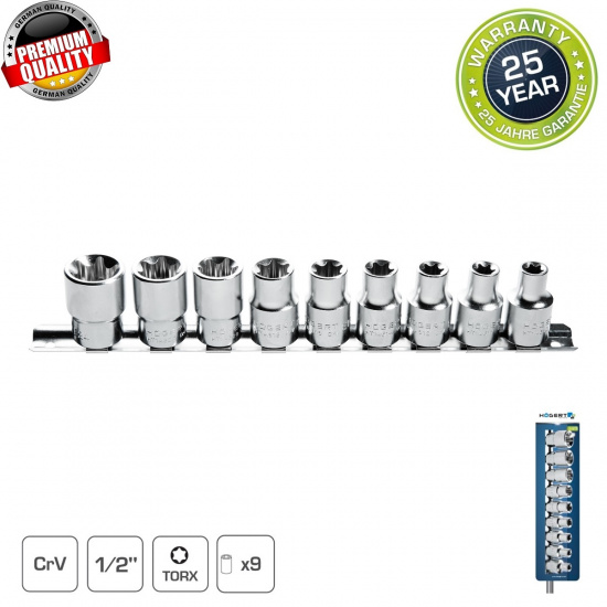 HOGERT TECHNIK Набор торцевых головок Torx 1/2", 9 шт. HT1A880 - 1