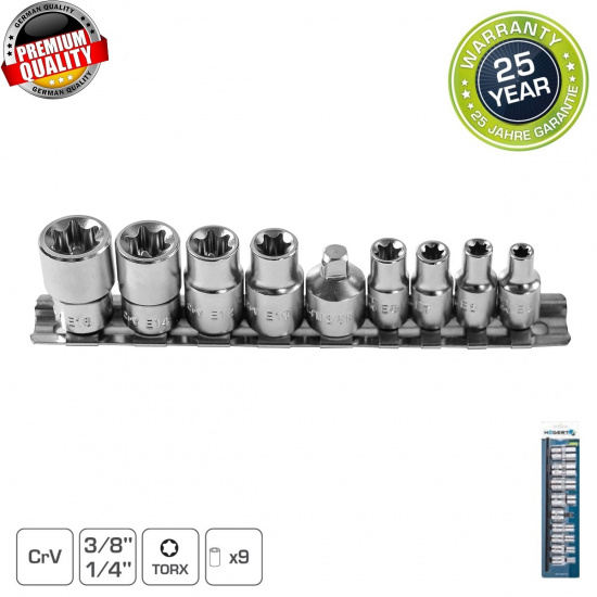 HOGERT TECHNIK Набор торцевых головок Torx 1/4",  3/8",  9 шт.  HT1A884 - 1