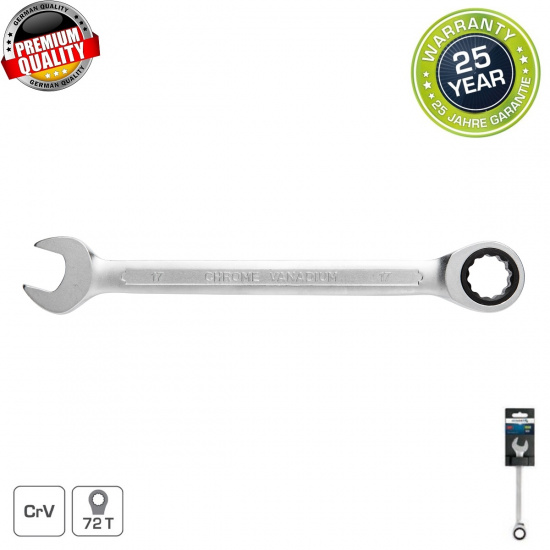 HOGERT TECHNIK Ключ комбинированный трещоточный 13 мм, 72T, сталь CrV HT1R013 - 1