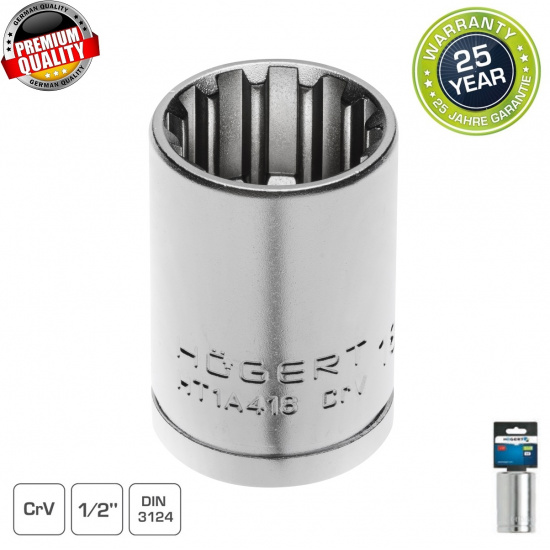 HOGERT TECHNIK Торцевая головка Spline 1/2", 30 мм, CrV50BV30, DIN 3124 HT1A430 - 1