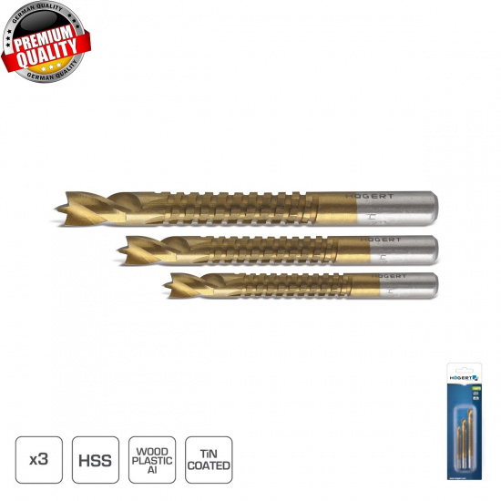 HOGERT TECHNIK Набор сверл фрезерных 5, 6, 8 мм, 3 шт. HT6D336 - 1
