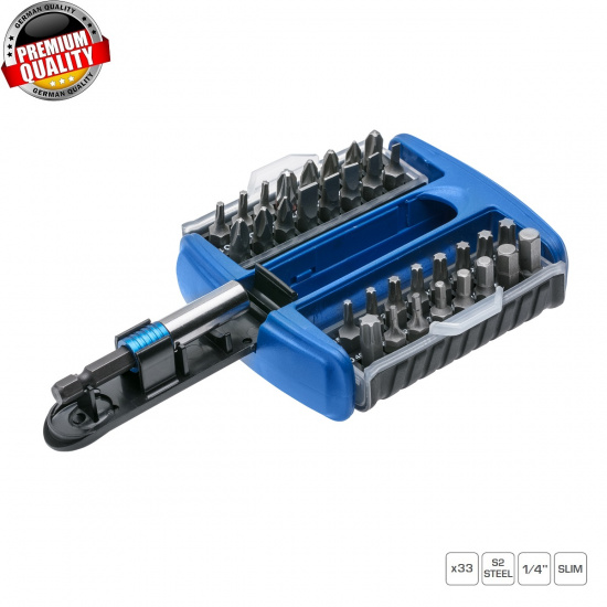 HOGERT TECHNIK Набор бит с битодержателем 1/4", SL, PH, PZ, HEX, Torx, 33 шт. HT1S402 - 1
