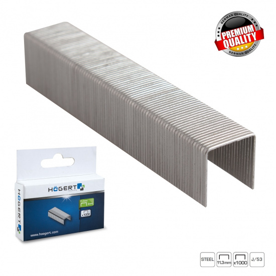 HOGERT TECHNIK Скобы для степлера тип J, 6 мм, 11,3 мм, 1000 шт HT2C050 - 1