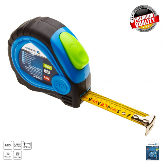HOGERT TECHNIK Рулетка 5 м, 19 мм, MID, покрыта нейлоном, стопор ленты HT4M425 - 1