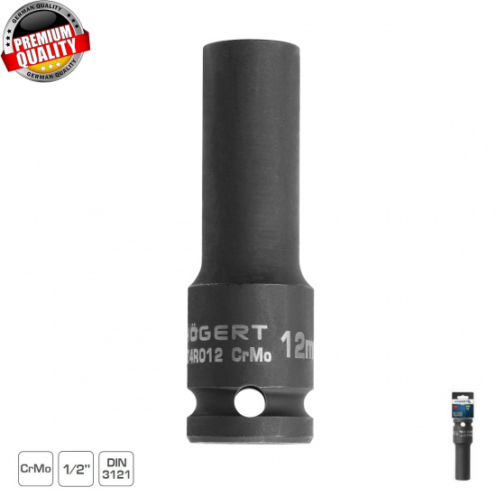 HOGERT TECHNIK Головка торцевая ударная глубокая шестигранная 1/2", 20 мм, DIN 3121, CrMo HT4R020 - 1