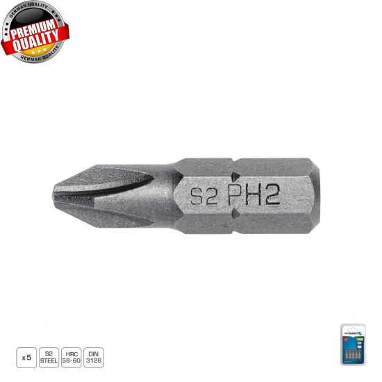 HOGERT TECHNIK Биты PH3, 25 мм, сталь S2, 5 шт. HT1S303 - 1