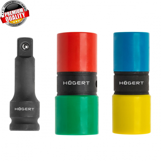 HOGERT TECHNIK Набор двухсторонних ударных головок 17, 19, 21, 22 мм и ударный удлинитель 1/2", CrMo HT4R006 - 1