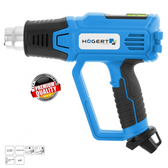 HOGERT TECHNIK Промышленный фен: 250 л/мин / 50°C, 100°C, 150°C, 250°C, 350°C, 450°C; скорость II: 550 л/мин / 100°C, 200°C, 300°C, 400°C, 500°C, 600°C; HT2C552 - 1