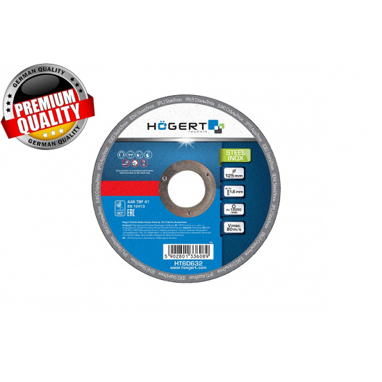HOGERT TECHNIK Диски отрезные по стали и нержавейки 125 х 1,6 х 22,23 мм 10 ШТ HT6D632 - 1