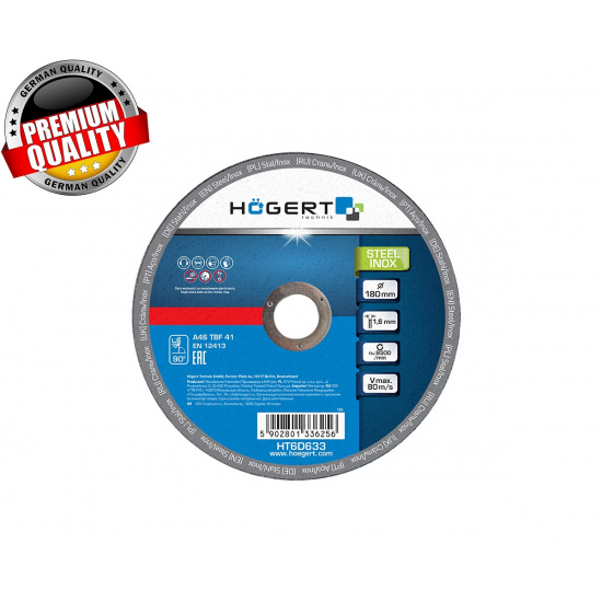 HOGERT TECHNIK Диски отрезные по стали и нержавейки 180 х 1,6 х 22,23 мм 10 ШТ HT6D633 - 1