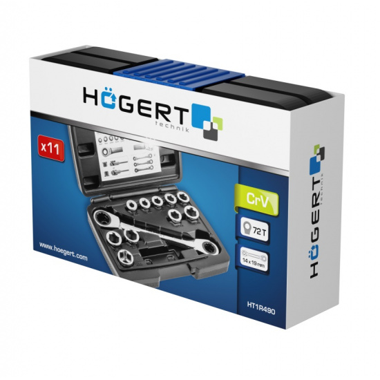 HOGERT TECHNIK Накидной ключ с трещотками, 11 насадок HT1R490 - 1