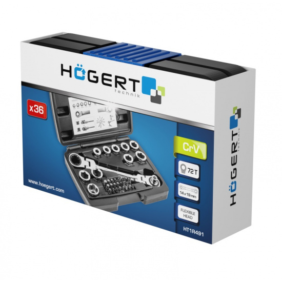 HOGERT TECHNIK Накидной ключ с трещотками и шарниром, 36 насадок HT1R491 - 1
