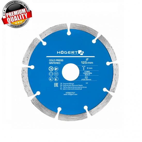 HOGERT TECHNIK Диск отрезной алмазный сегментный 125 х 2 х 22,3 мм HT6D751 - 1