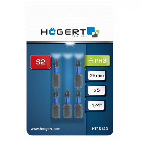 HOGERT TECHNIK Биты ударные PH3, 25 мм, сталь S2, 5 шт. HT1S123 - 1