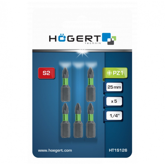 HOGERT TECHNIK Биты ударные PZ1, 25 мм, сталь S2, 5 шт. HT1S126 - 1