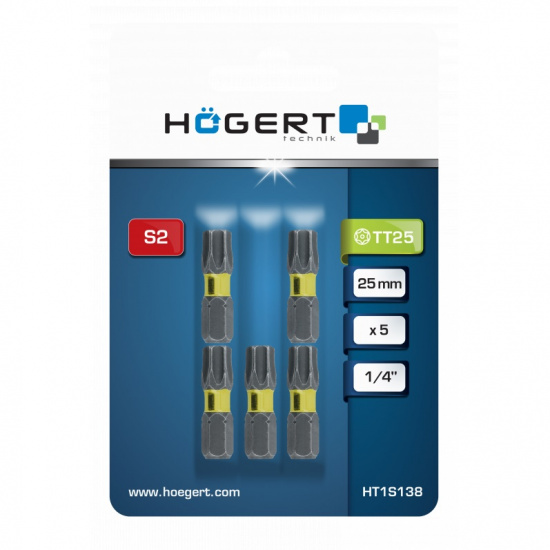 HOGERT TECHNIK Биты ударные TORX 25, 25 мм, сталь S2, 5 шт. HT1S138 - 1