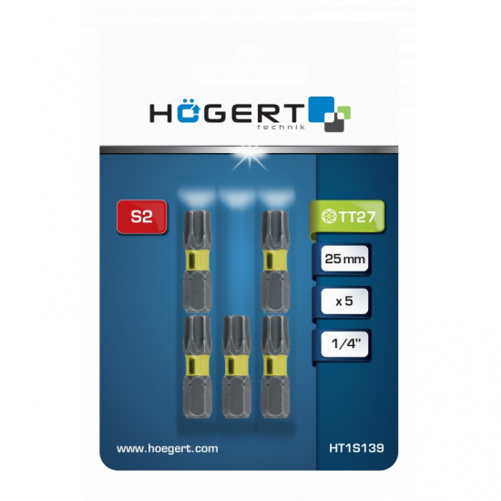 HOGERT TECHNIK Биты ударные TORX 27, 25 мм, сталь S2, 5 шт. HT1S139 - 1