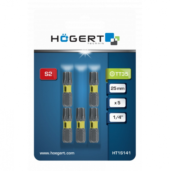 HOGERT TECHNIK Биты ударные TORX 35, 25 мм, сталь S2, 5 шт. HT1S141 - 1